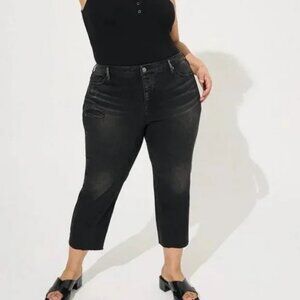 Torrid Crop Boyfriend Black Distressed Classic Denim Jeans Size 18 NWT